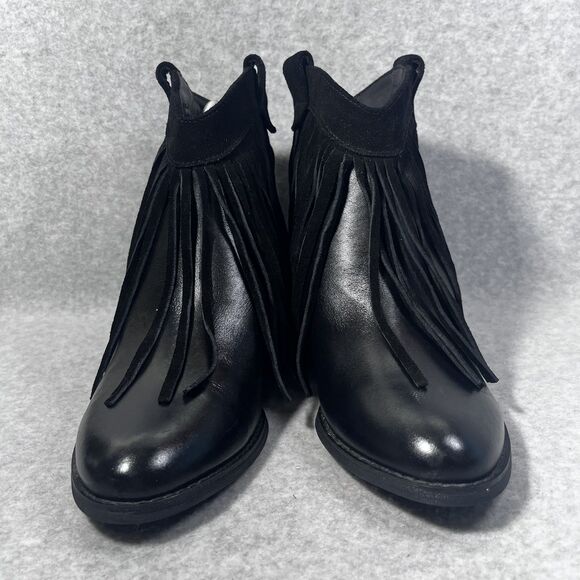 Black Fringe Ankle Boots Womens Size 8 Western Cowgirl Suede Pull On Booties - Picture 6 of 11